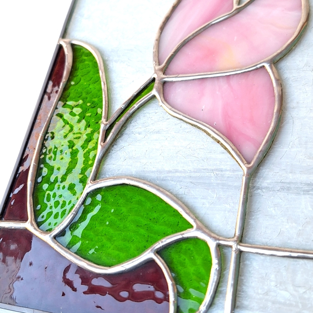 Vintage Stained Glass Window SunCatcher Flower Leaf Colorful Art Deco Abstract - Picture 11 of 12